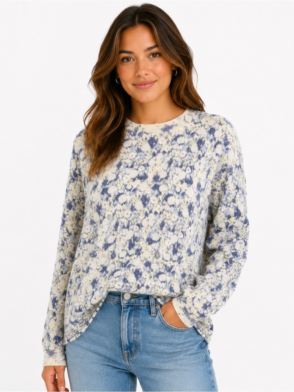 Kinross Cashmere Sweater Multi Floral pattern Size Large 100% cashmere